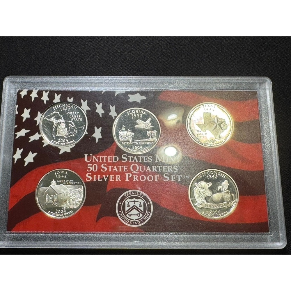 2004 US Mint 50 State Quarters Silver Proof Set 5 Coins Michigan Florida Texas